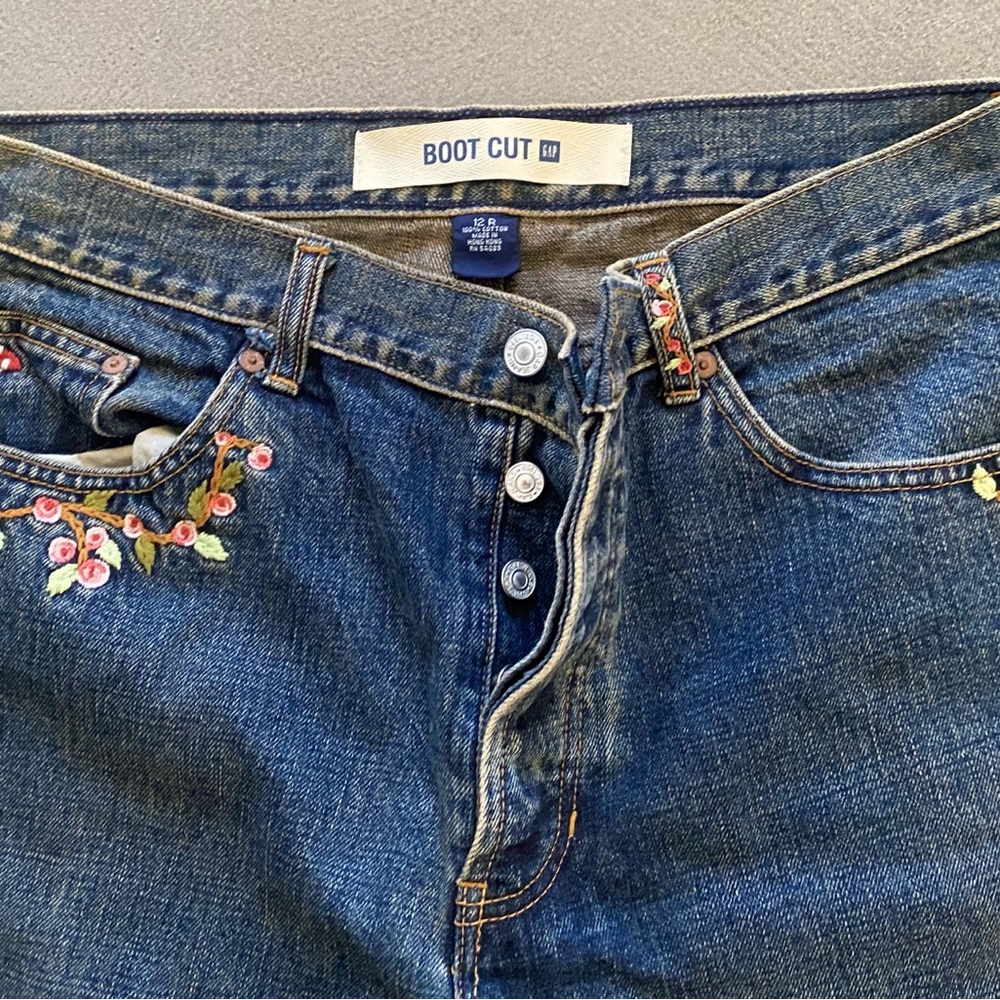 GAP Blue Boot Cut Jeans with Floral Embroidery